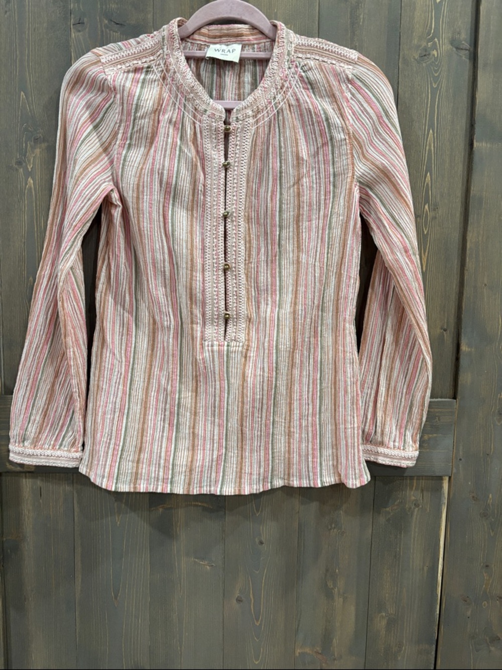 Wrap London Pink Stripe Long-Sleeve Peasant Top